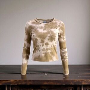 BDG Jeans Tie Dye Long Sleeve Crop Top Shirt Womens Small Tan Cream Cotton
